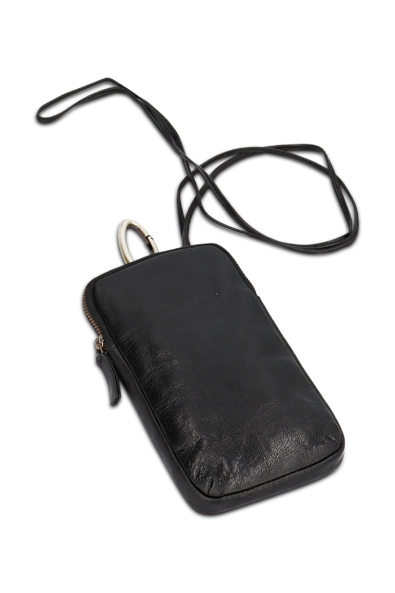 Bea Mombaers Phone Pocket Tumbled Black Leather – ONDENE