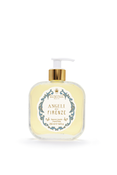 Hand soap bottle with pump from Angeli di Firenze on a white background
