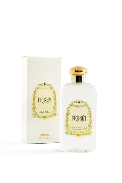 Fresia perfume bottle and packaging on a white background
