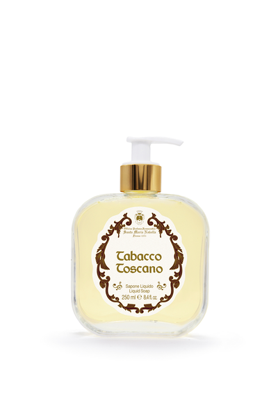 Bottle of Tabacco Toscano soap on a white background